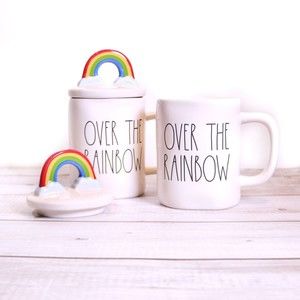 Rae Dunn Over The Rainbow Mug with Lid Topper NEW! CottageCore Farmhouse